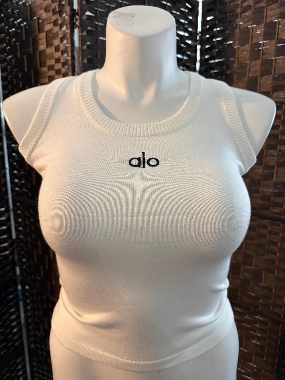 ALO Yoga White Ribbed Logo Knitted Tank